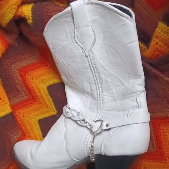 Vtg Frye Leather Boots Women's Sz 9 Braided Harness Block 2" Heel Pointed White - Picture 8 of 10